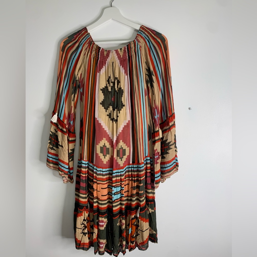 Earth tones Miss June Paris Aztec style dress. One size.